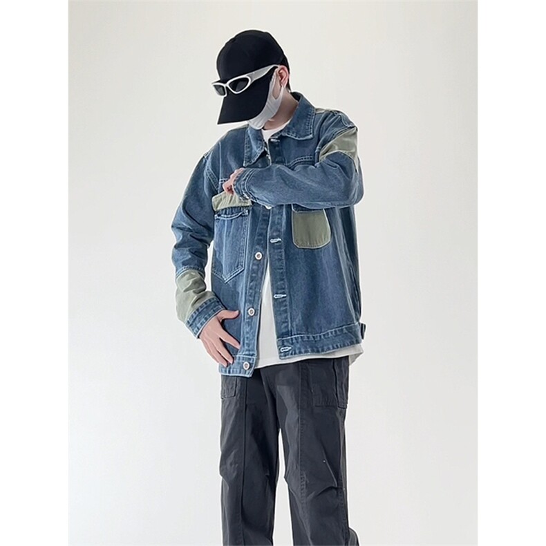 中性休闲大码宽松男女潮流拼接牛仔外套夹克J8212-P63【特价】,男装工装外套,电商A007