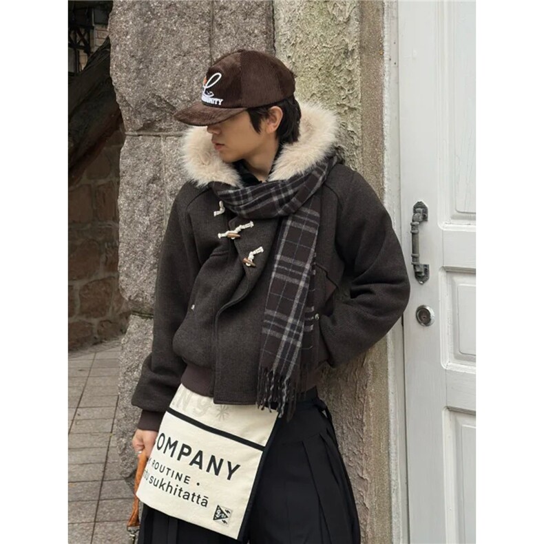 “软糯牛角”1500G斜门襟牛角扣毛里新款座山雕毛呢棉服外套，男装棉衣，星座506A