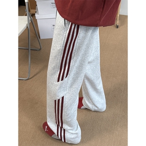 新款条纹长裤舒适华棉62%宽松直筒M-5XL坠感有型 X2560特批33图片