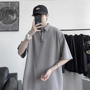港风夏季新款简约polo衫棉麻宽松翻领短袖A177/T555图片