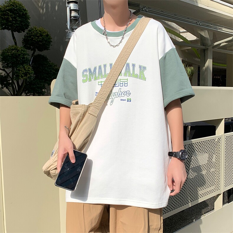 新款夏季短袖珠地面料宽松发泡印花假两件男士T恤ZDY3417-P51图片