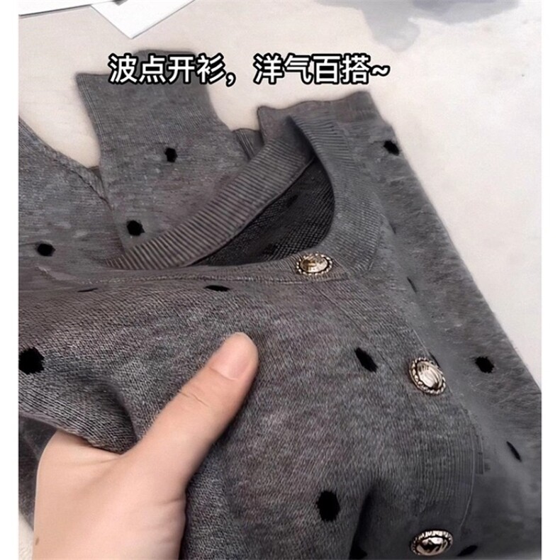 秋季新款波点提花针织开衫时尚百搭,女装羊毛衫,鑫之绒