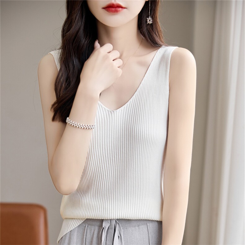 冰丝打底背心女夏外穿修身显瘦小个子遮副乳无袖上衣螺纹内搭吊带,女装背心吊带,暖姿羊绒