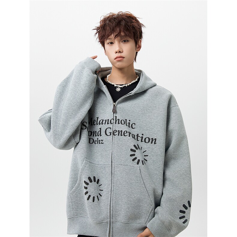 WYDD005-特P47美式连帽卫衣男女同款字母印花情侣开衫外套，女装短外套，星座712A-1