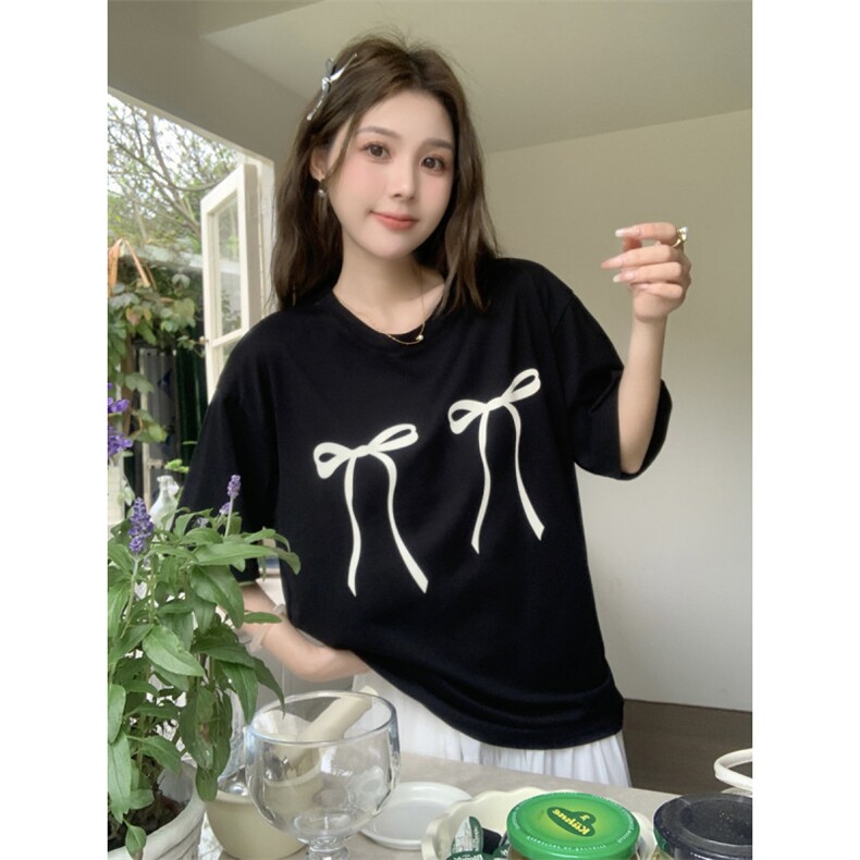 T0661-P252025新款学院风甜美蝴蝶结纯棉印花短袖宽松版上衣,男装T恤,星座617A-2