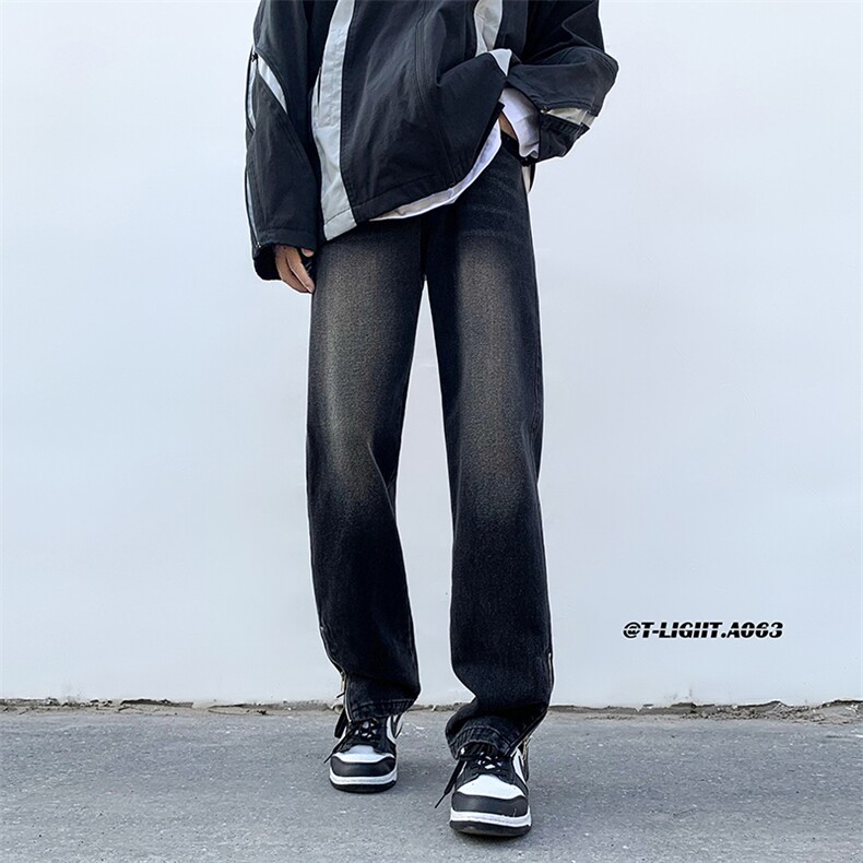 2023早春美式高街拉链直筒重工艺水洗牛仔裤货号K685P55图片