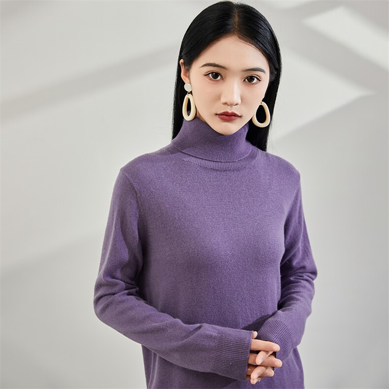 2024秋冬新款35%山羊绒女士净面高翻领羊绒衫,女装羊绒衫,润辉羊绒
