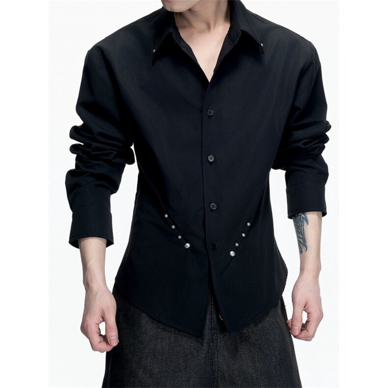 C316CS8542P65春夏新款衬衫订扣个性骑士衬衣长袖白色衬衫，男装衬衫，电商C316