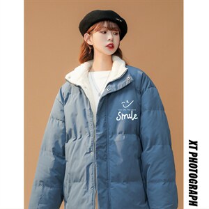 ！2023冬季中性风立领棉衣笑脸潮流宽松棉服外套MY108特P78图片