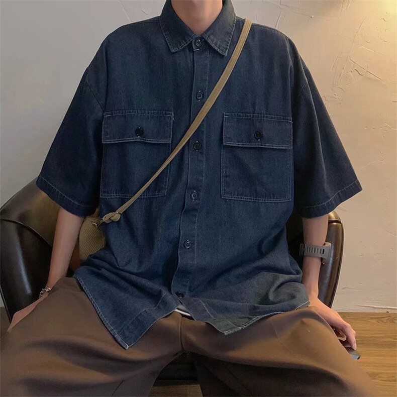 港风ins短袖衬衫男女夏季日系休闲工装衬衣潮牌宽松外套C889-p42,男装衬衫,星座1008-1