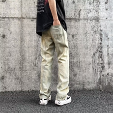 美式复古vibe裤子高街潮牌黄泥染色牛仔裤男直筒休闲裤N8838-p45，男装牛仔裤，星座1008