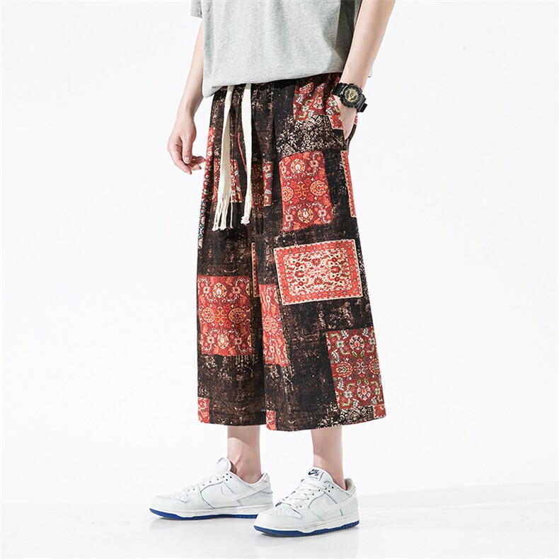 2023夏装阔腿七分裤沙滩裤碎花薄款A057-K367-P40（限价58），男装休闲裤，电商A057