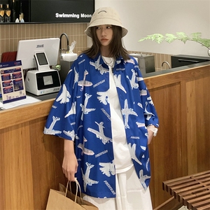 夏季潮流小飞机满印ins衬衫新款冰丝情侣装 A071-C35-P38图片