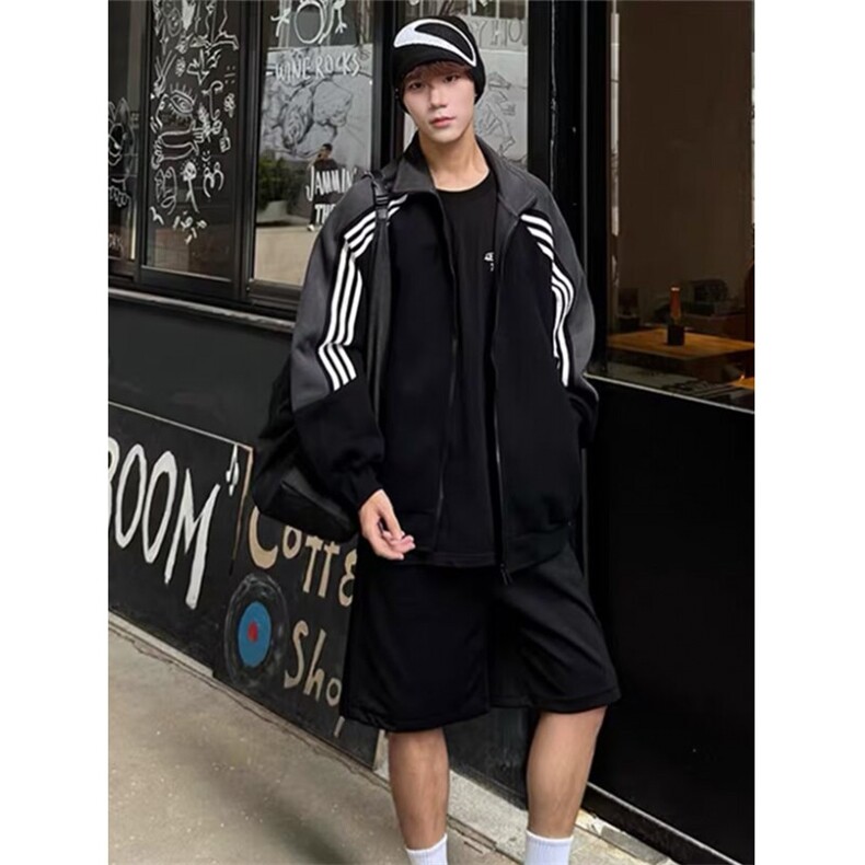 复古三条杠撞色立领休闲夹克外套女春秋拉链卫衣开衫WT58,男装夹克,星座1116A（原606A-3）