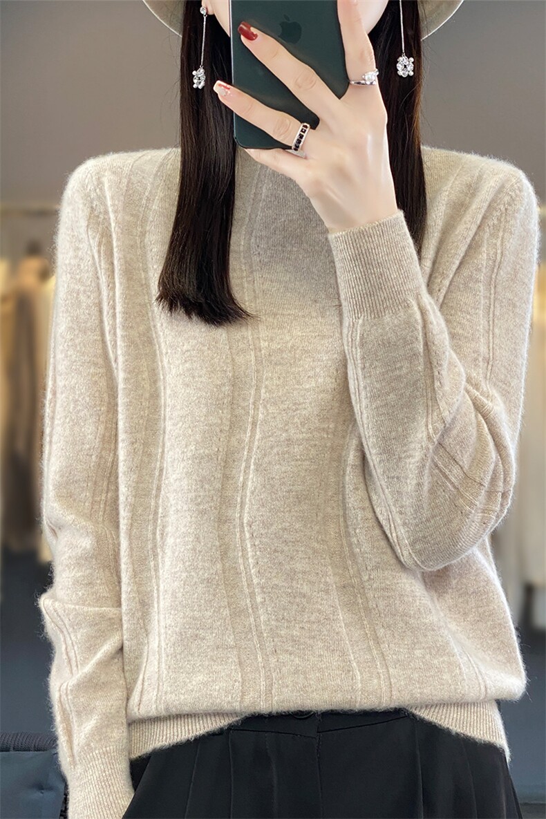 半高领羊毛衫女秋冬新款宽松百搭长袖洋气针织上衣,女装羊毛衫,绒汀羊绒