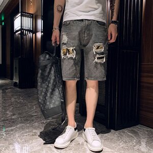 N 2021夏牛仔短裤男士外穿五分裤破洞薄款潮流裤子图片