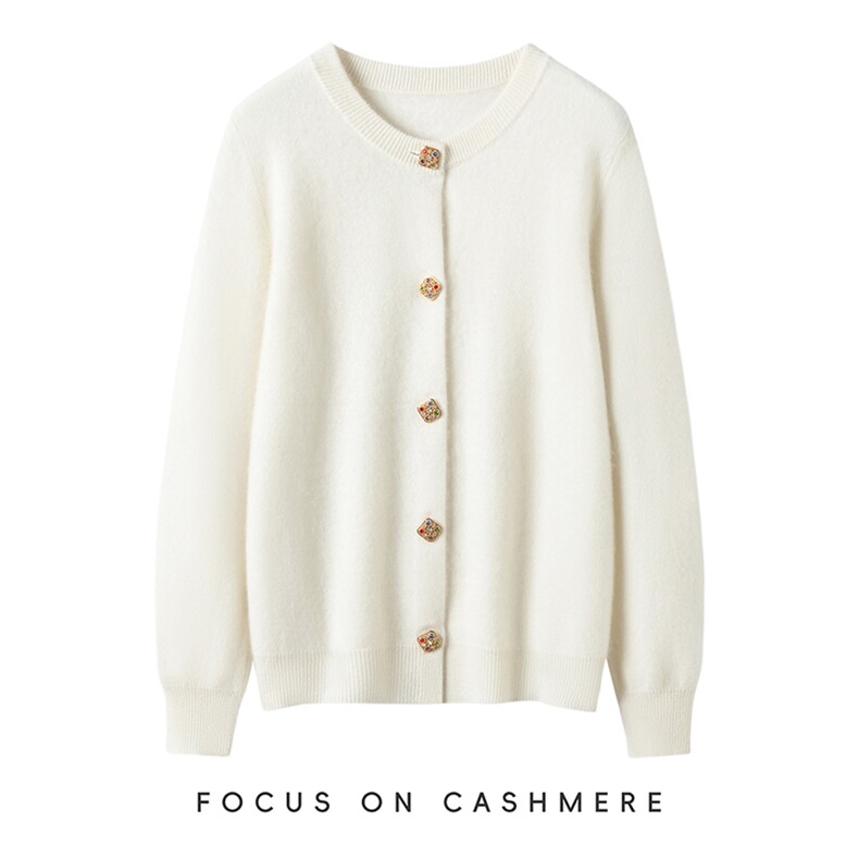 温柔风圆领羊绒开衫女简约百搭针织羊毛外搭上衣巨好看的早秋穿搭，女装羊绒衫，缇曼羊绒