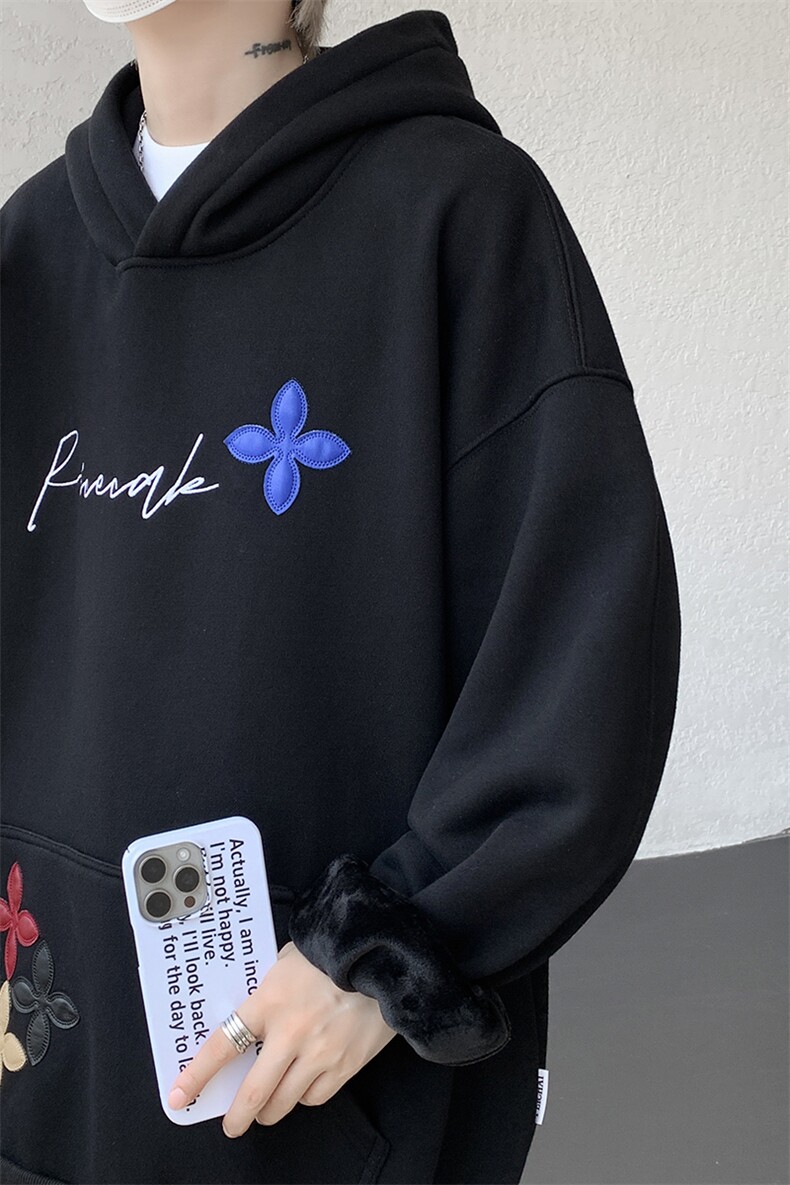 秋季美式小众情侣加厚外套宽松重工贴片刺绣连帽卫衣男潮WY22P78,女装短外套,电商D206-1