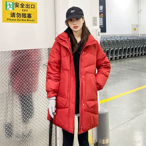 2021年新款羽绒服女中长款宽松显瘦立领白鸭绒纯色冬装外套女图片