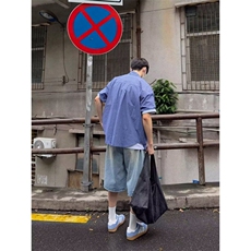 蓝色格子短袖衬衫女男夏季2025新款设计感小众宽松港风穿搭休闲，男装衬衫，星座506A