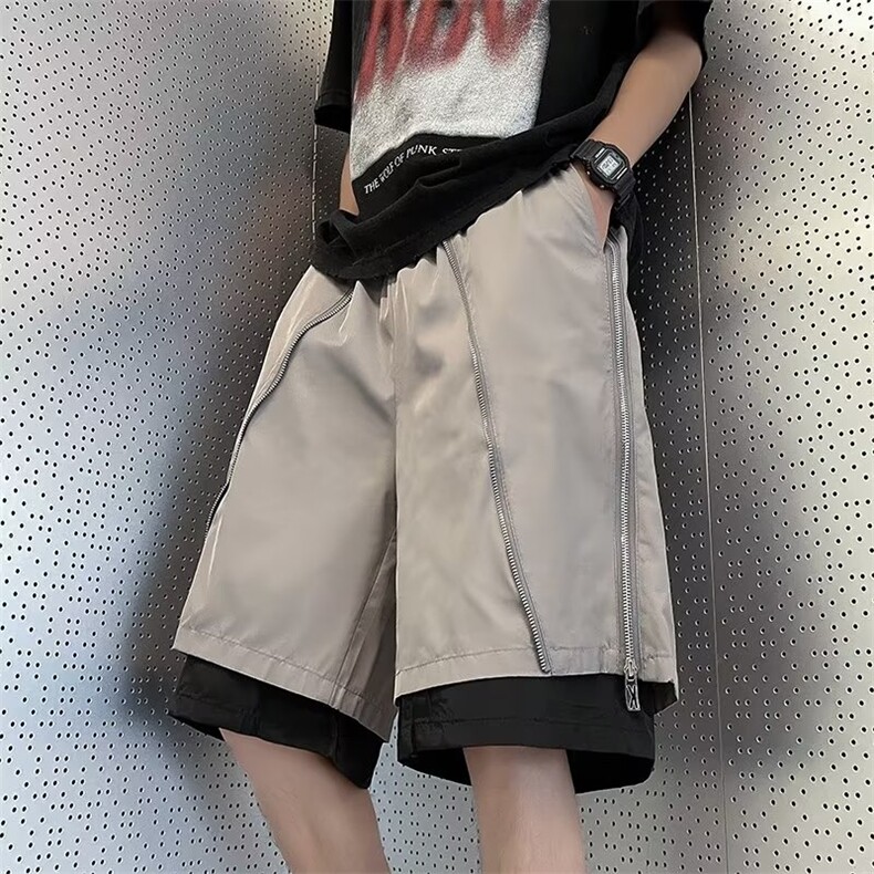 假两件短裤拉链男款夏季小众设计感潮牌宽松休闲五分裤DK0118-P37图片