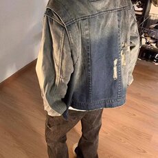 316-P67美式高街黄泥染水洗做旧牛仔外套男cleanfit短款解构夹克，男装工装外套，电商B323A