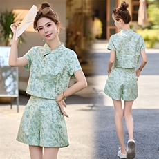 新中式套装女2025夏季新款高级感优雅仙气短裤两件套，女装套装/套裙，韩宇舍