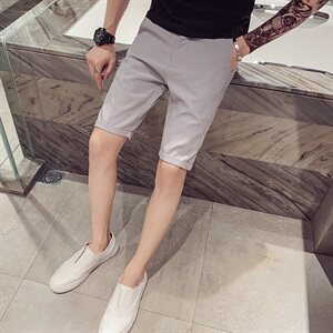 100%聚酯纤维 I夏季新款修身型休闲短裤纯色中裤五分裤子图片