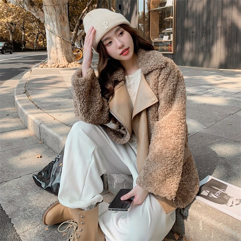 【现货新款】休闲拼皮羊羔毛外套20217-P205-K288，女装皮草，浙宝189