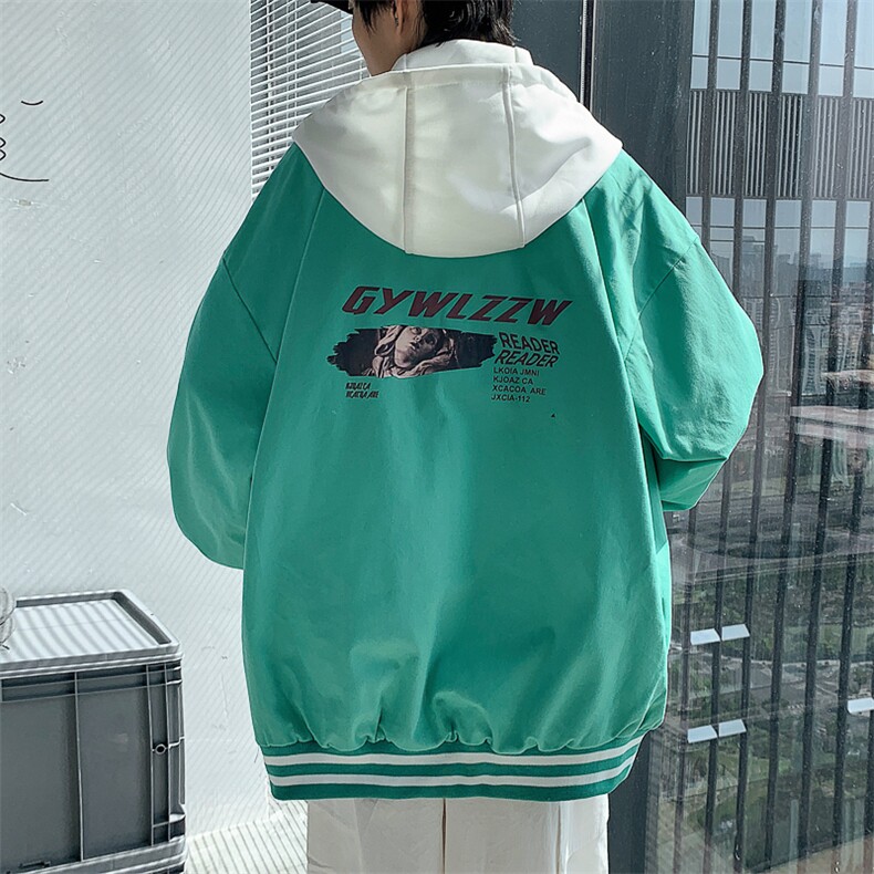 特p60控108有绗棉连帽夹克宽松大码装纯色情侣假两件外套男JKL01,男装夹克,电商B370