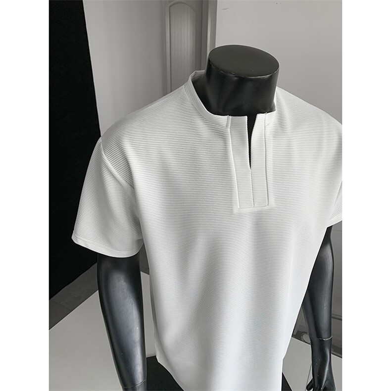 肌理感男女同款百搭上衣日系慵懒风坑条亨利领T恤HY927TP28控49，男装T恤，电商A102B