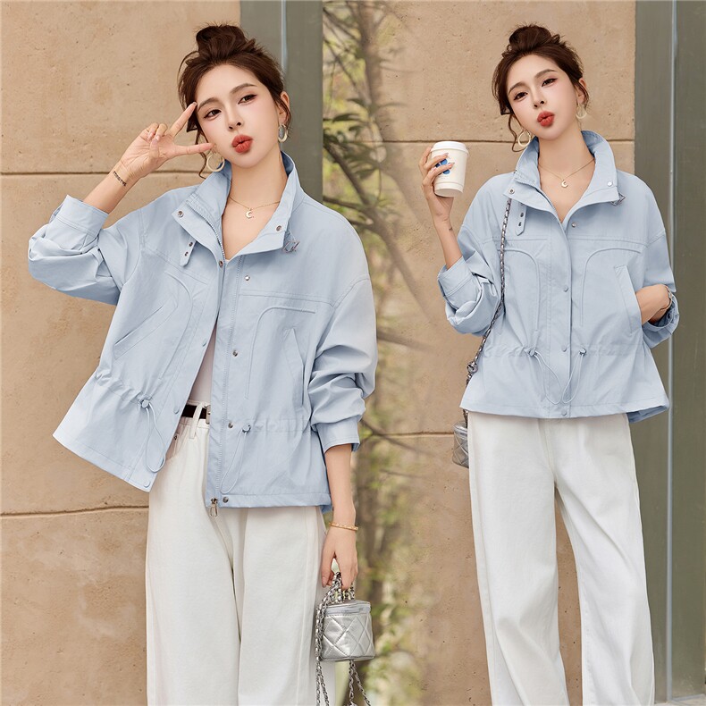 短款风衣外套女2026春季新款立领抽绳夹克小个子休闲户外上衣，女装短外套，恋慕依尚