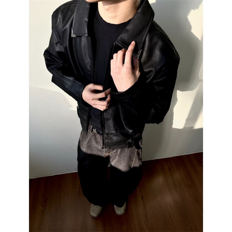 高级感PU皮衣夹克男拉链痞帅机车美式韩版外套513APY2791P65,男装夹克,星座513A