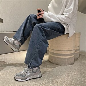韩版男士直筒老爹牛仔裤复古宽松港风ins潮青年阔腿裤子N70-P35,男装牛仔裤,星座1008-1