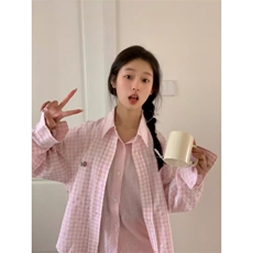 TC664-p45慵懒风粉色格子2026新款衬衫长袖外套女秋冬款，女装衬衫，星座617A-2