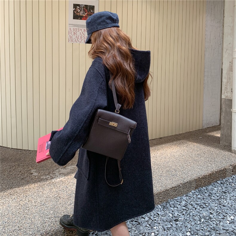藏青色牛角扣双面呢羊毛大衣女秋冬2025新款高级感独特巨好看外套,女装毛呢外套,2C209