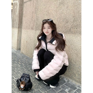 1506-1/M79021/P94韩系时尚温柔连帽撞色排骨棉服男女冬款百搭图片
