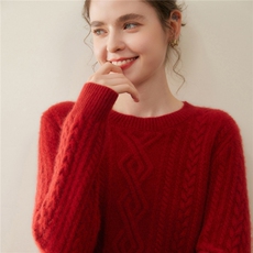 2025百搭时尚简约五针三股圆领重工绞花羊绒衫，女装羊绒衫，暖凌绒