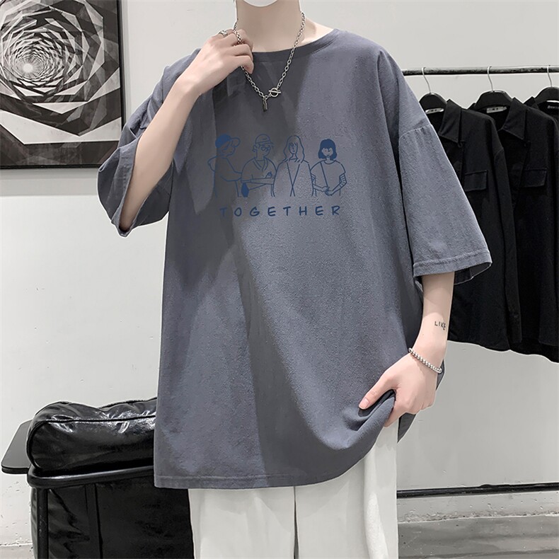 YT26191-P30亚短袖t恤男大码五分袖男宽松七分袖港风模特,男装T恤,电商A040