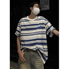 新款韩版宽松显瘦百搭圆领上衣ins潮学生条纹短袖t恤男T1104，男装T恤，星座1116A（原606A-3）