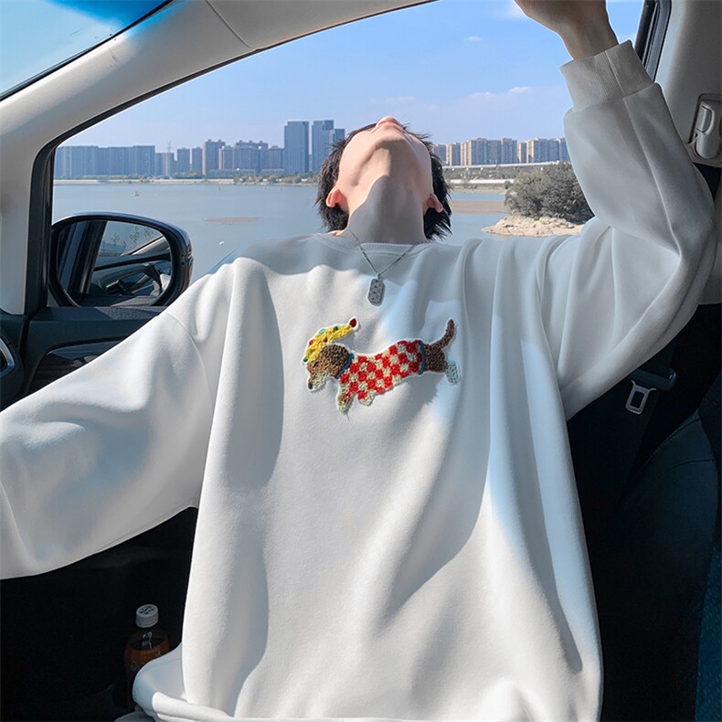 特批P38无差价25秋季华棉420g重磅港风刺绣腊肠狗大码卫衣男W5412,男装卫衣,电商A001-1