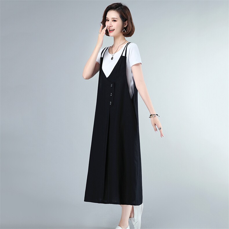 2021年夏季新款短袖T恤女+背带裙子套装女休闲气质两件套装裙,女装套装/套裙,简韵佳