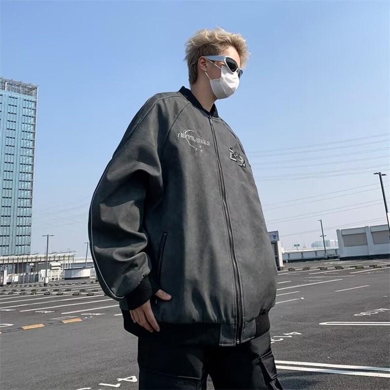 2024美式高街刺绣棒球服外套潮复古休闲PU皮夹克PY143-P77,男装皮衣,星座313A-2