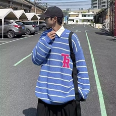 秋冬韩系慵懒风撞色条纹针织衫男女宽松M5521-P43，男装针织衫/毛衣，星座1109-3