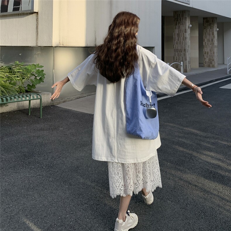 T恤裙蕾丝半身裙两件套女2025夏新款白色日系休闲气质连衣裙套装,女装套装/套裙,2C201