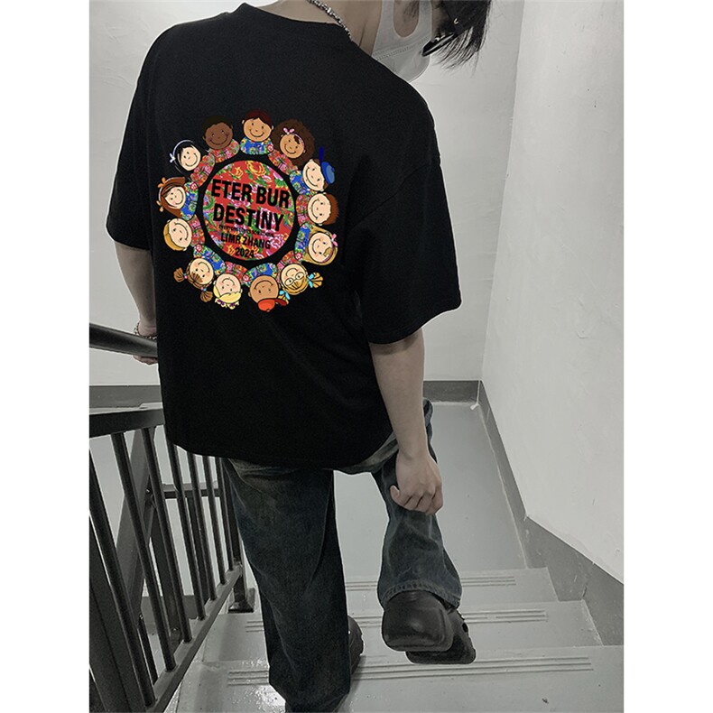 已做版权夏季东北大花潮圆领短袖风t恤宽松重磅上衣T50-P28,男装T恤,星座205-5