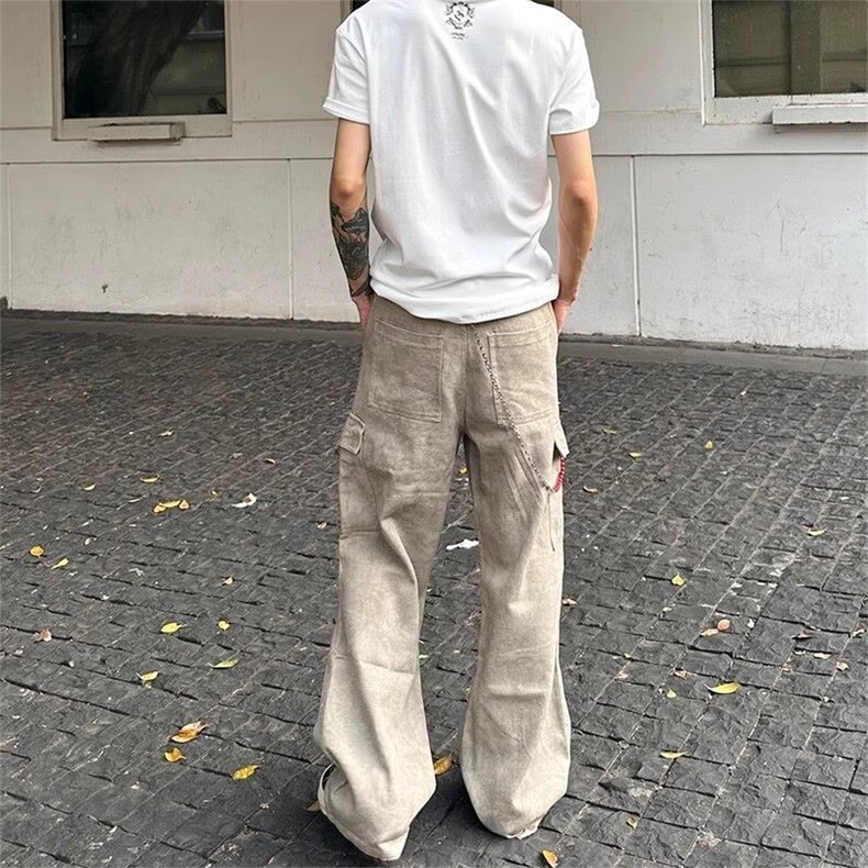 W11069-P53网图现货春季新款大理石纹褶皱口袋美式休闲工装裤,男装工装外套,星座1608