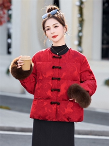 现货2025年冬季新中式盘口真狐狸毛轻奢羽绒服图片