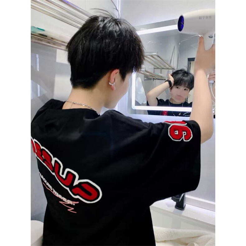 万针全刺绣工艺抖音得物高品质260克重磅纯棉双纱美式高街短袖T恤,男装T恤,电商A486