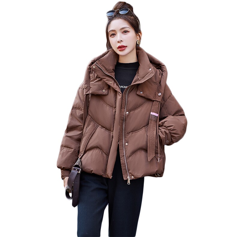 短款羽绒服女2023冬新款小个子高级感炸街欧货学生小众连帽面包服,女装羽绒服,千千佰惠